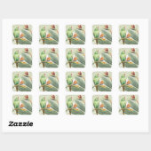 Palmbladeren met een groene vogel vierkante sticker (Vel)