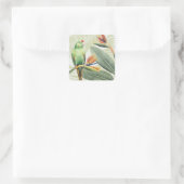 Palmbladeren met een groene vogel vierkante sticker (Tas)