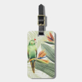 Palmbladeren met groene vogel bagagelabel (Voorkant verticaal)