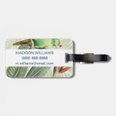 Palmbladeren met groene vogel bagagelabel (Achterkant horizontaal)