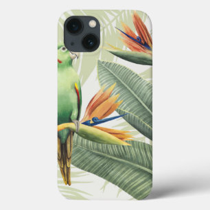 Palmbladeren met groene vogel iPhone 13 hoesje