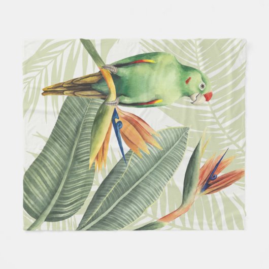 Palmbladeren met groene vogel fleece deken (Voorkant (Horizontaal))