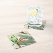 Palmbladeren met groene vogel kartonnen onderzetters (Insitu)