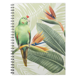 Palmbladeren met groene vogel notitieboek