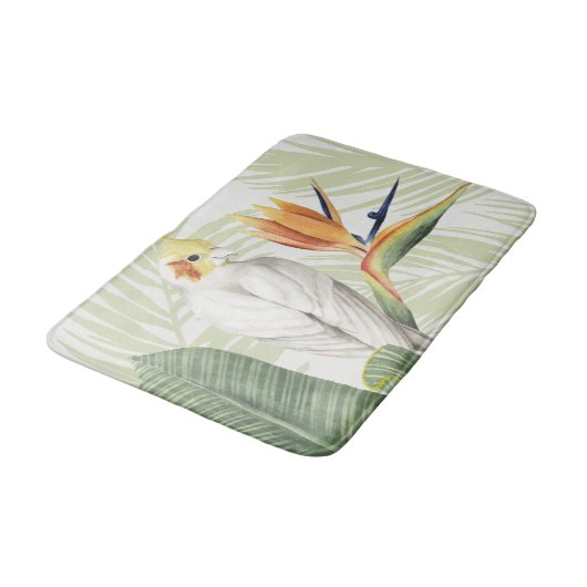 Palmbladeren met witte vogel badmat (Gekanteld)