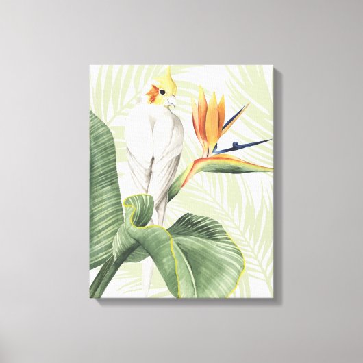 Palmbladeren met witte vogel canvas afdruk (Voorkant)