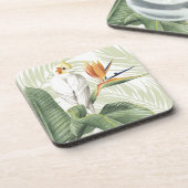 Palmbladeren met witte vogel drankjes onderzetter (Linkerzijde)