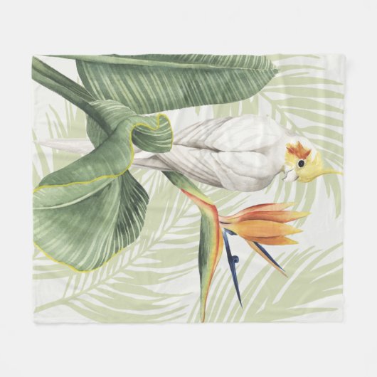 Palmbladeren met witte vogel fleece deken (Voorkant (Horizontaal))