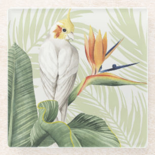 Palmbladeren met witte vogel glazen onderzetter