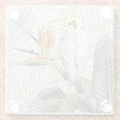 Palmbladeren met witte vogel glazen onderzetter (Achterkant)