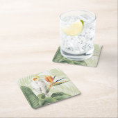 Palmbladeren met witte vogel kartonnen onderzetters (Insitu)