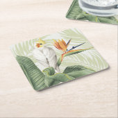 Palmbladeren met witte vogel kartonnen onderzetters (Schuin)