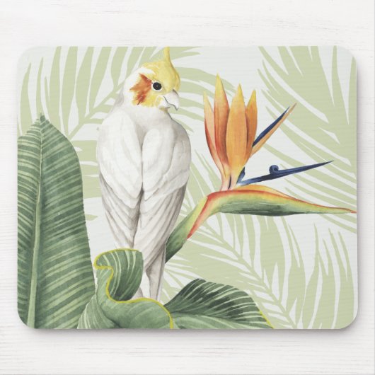 Palmbladeren met witte vogel muismat (Voorkant)