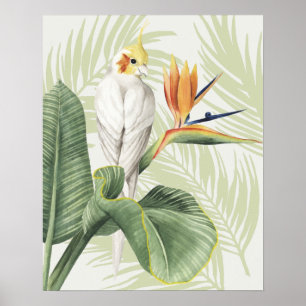 Palmbladeren met witte vogel poster