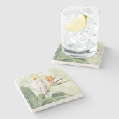 Palmbladeren met witte vogel stenen onderzetter (Zijkant)