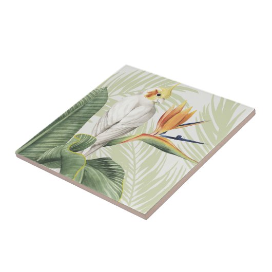 Palmbladeren met witte vogel tegeltje (Zijkant)