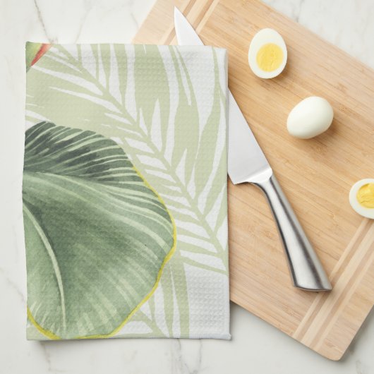 Palmbladeren met witte vogel theedoek (Quarter Fold)