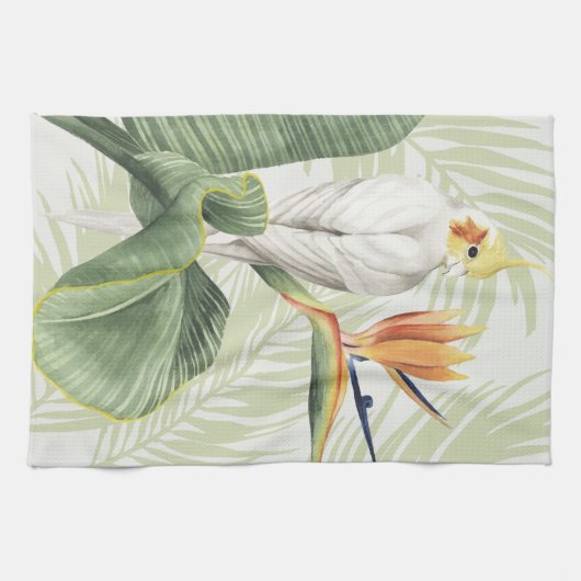 Palmbladeren met witte vogel theedoek (Horizontaal)