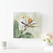 Palmbladeren met witte vogel vierkante klok (Huis)