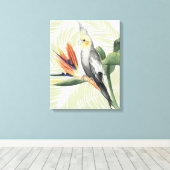 Palmbladeren met zwarte vogel canvas afdruk (Insitu (Houten vloer))
