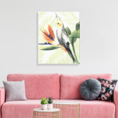 Palmbladeren met zwarte vogel canvas afdruk (Insitu (Woonkamer))