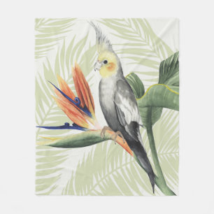 Palmbladeren met zwarte vogel fleece deken