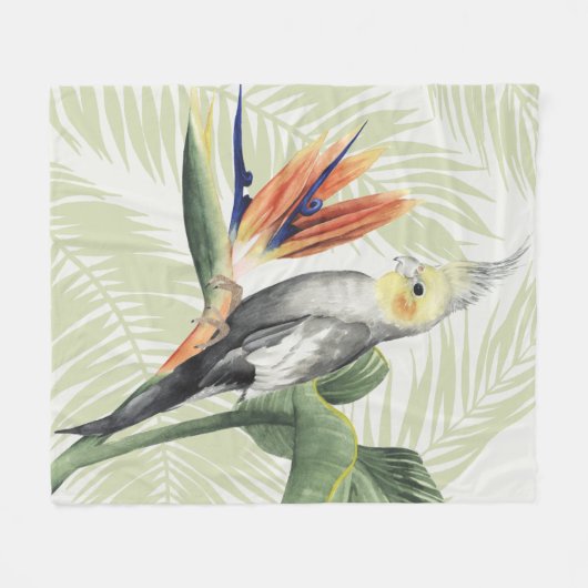 Palmbladeren met zwarte vogel fleece deken (Voorkant (Horizontaal))