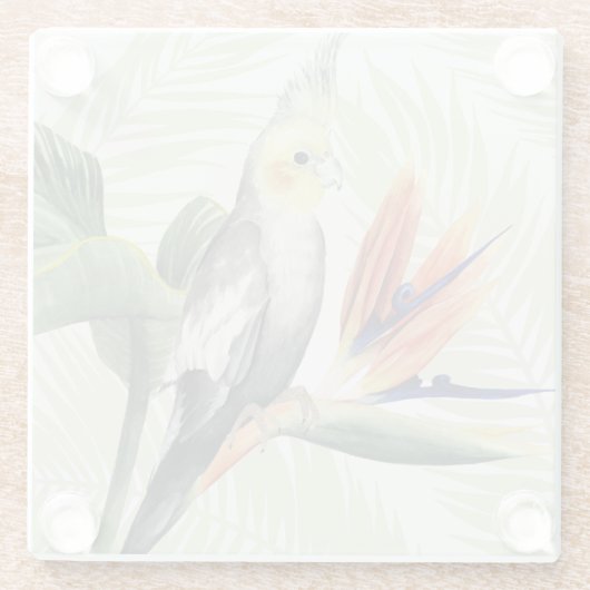 Palmbladeren met zwarte vogel glazen onderzetter (Achterkant)