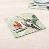 Palmbladeren met zwarte vogel kartonnen onderzetters (Schuin)