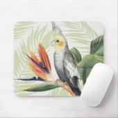 Palmbladeren met zwarte vogel muismat (Met muis)