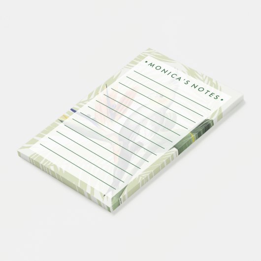 Palmbladeren met zwarte vogel post-it® notes (Schuin)