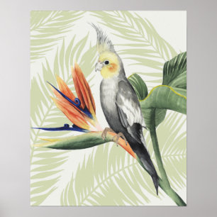 Palmbladeren met zwarte vogel poster