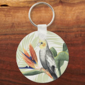 Palmbladeren met zwarte vogel sleutelhanger (Voorkant)