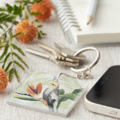 Palmbladeren met zwarte vogel sleutelhanger (Voorkant Rechts)