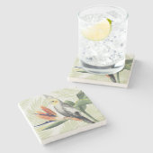 Palmbladeren met zwarte vogel stenen onderzetter (Zijkant)