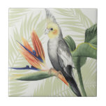 Palmbladeren met zwarte vogel tegeltje<br><div class="desc">Palmbladeren met zwarte vogelartiest: Grace Popp | Afbeelding-ID: 157016 GG</div>