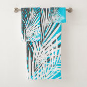Palmbladeren, modern, blauwgroen, grijs, wit bad handdoek (Insitu)