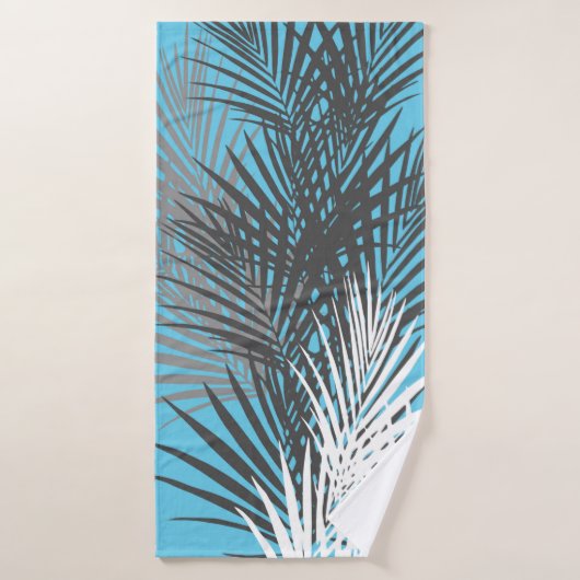 Palmbladeren, modern, blauwgroen, grijs, wit bad handdoek (Badhanddoek)