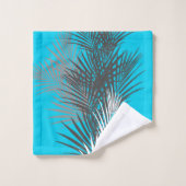 Palmbladeren, modern, blauwgroen, grijs, wit bad handdoek (Wasdoekje)