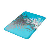 Palmbladeren, modern, blauwgroen, grijs, wit badmat (Gekanteld)