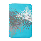 Palmbladeren, modern, blauwgroen, grijs, wit badmat (Voorkant Verticaal)