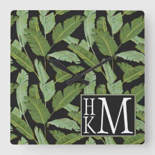 Palmbladeren Monogram Vierkante Klok