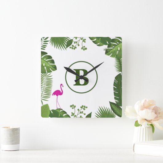 Palmbladeren Monogramed Acrylwandklok Vierkante Klok (Huis)