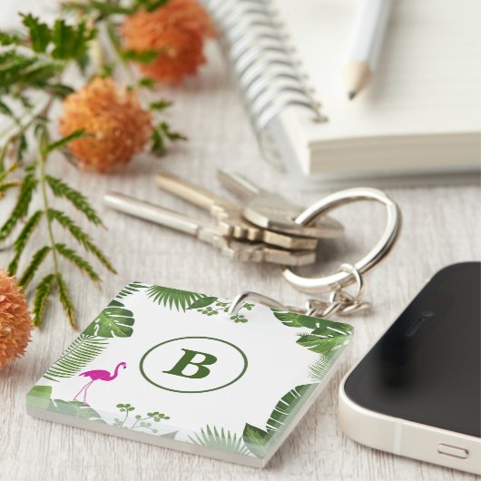 Palmbladeren Monogrammed AcrylSleutelhanger Sleutelhanger (Voorkant Rechts)