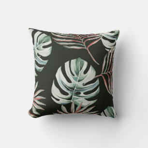 Palmbladeren, monstera: tropische waterverf. kussen