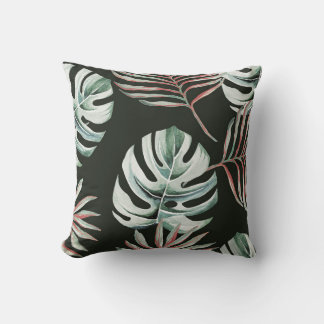 Palmbladeren, monstera: tropische waterverf. kussen