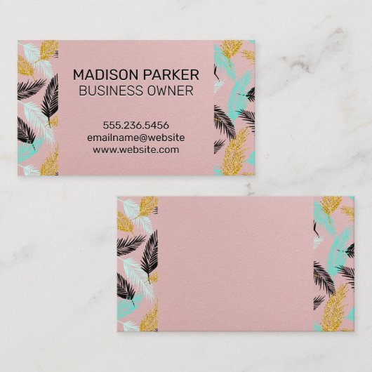 Palmbladeren | Natuurlijke | Roze textuur Visitekaartje (Voorkant / Achterkant)