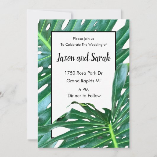 Palmbladeren oerwoud bos gebladerte bruiloft kaart (Voorkant)