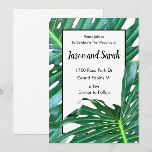 Palmbladeren oerwoud bos gebladerte bruiloft kaart (Voorkant / Achterkant)