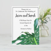 Palmbladeren oerwoud bos gebladerte bruiloft kaart (Staand voorkant)